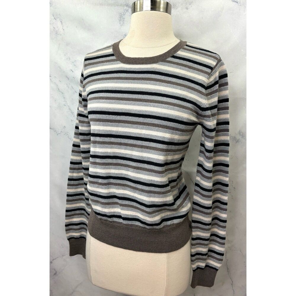 Calvin Klein Wool Knit Sweater Striped Y2K gal stretch Long sleeve Size M Retro - Picture 2 of 13
